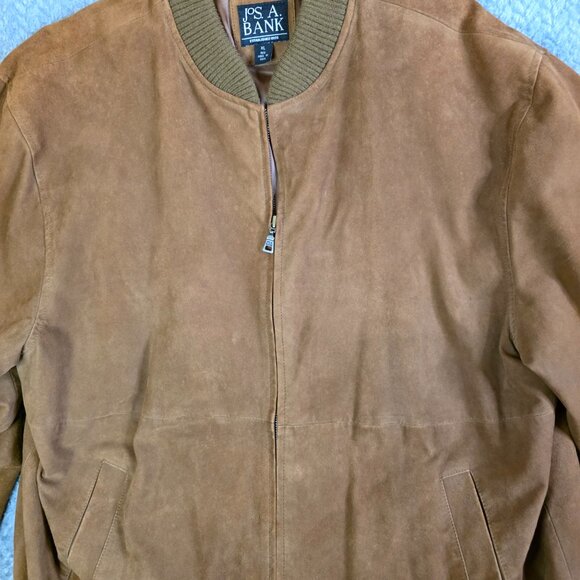 Jos A Bank Suede Leather Bomber Jacket XL Brown Genuine Suede Zip Up Vintage - Picture 4 of 9